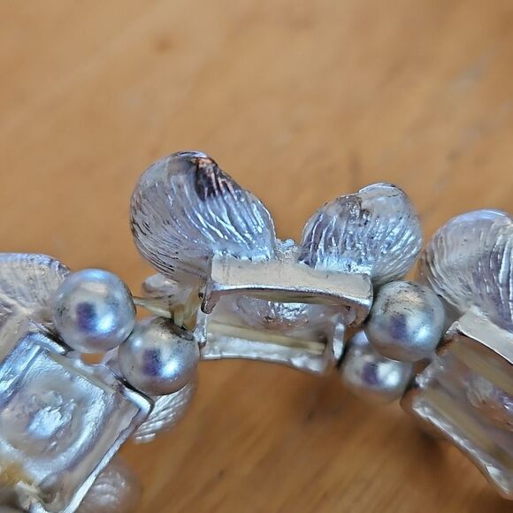 Silver Floral Rhinestone Bracelet – Diamante Crystal Flex Bangle / Statement Jew - Picture 5 of 5